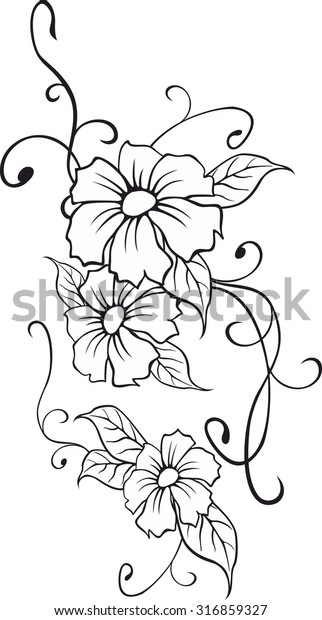 Black Silhouette Flower Vector Tattoo Illustration Stock Vector ...