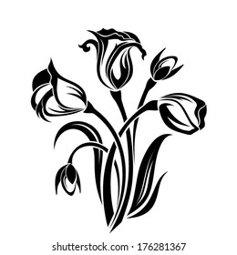 Black silhouette of flowers. Vector illustration.