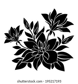 Black silhouette of flowers. Vector illustration.