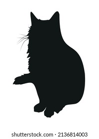 Black silhouette of a fluffy cat with a mustache