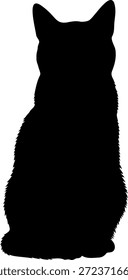 Silhueta preta de um gato fofo sentado com as costas para o espectador em uma postura calma em um fundo transparente