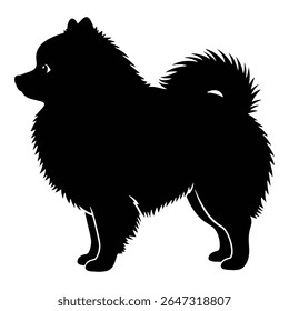 Uma silhueta preta de um cachorro macio de pé