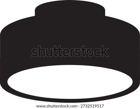 Black silhouette of a flush mount ceiling light fixture icon isolated on white background, illustration