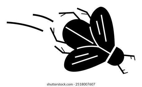 Black silhouette of a fly with simple motion lines, in minimalistic style. Ideal for nature, entomology, pests, insects, and biology themes. Perfect for educational and scientific contexts.