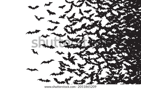 Black Silhouette Flying Bats Flock Isolated Stock Vector (Royalty Free ...