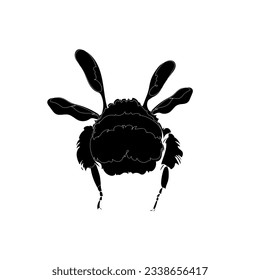 Silueta negra de un abejorro volador (vista posterior) sobre fondo blanco. Dibujo gráfico. Ilustración vectorial.