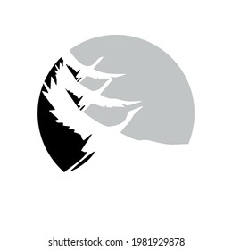 Black silhouette of flying cranes isolated on a white background. Birds logo.