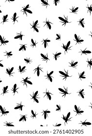 black silhouette of flying insects on white background