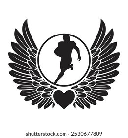 Black silhouette football player with angel wings, In Loving Memory of Football player, Angel football player