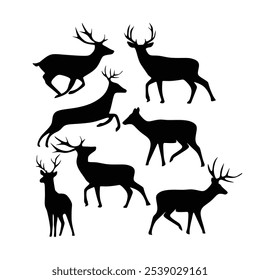 black silhouette of forest deer collections