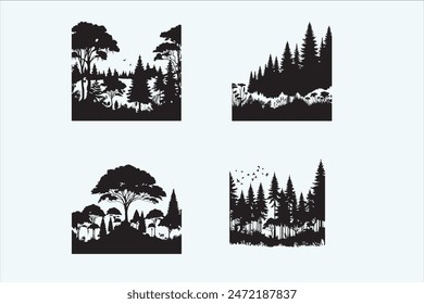 Black silhouette forest. Pine trees vector illustration.