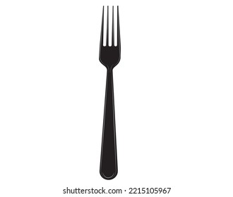 Black silhouette of fork isolated on white background. Kitchen dishes.