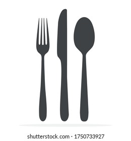 Black silhouette of fork, knife and spoon vector icon set. cutlery isolated on a white background