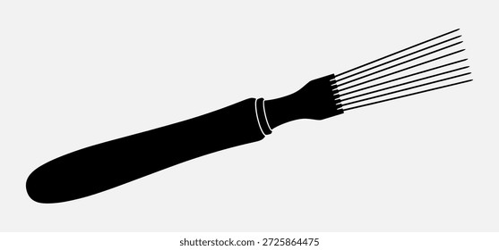 Silueta negra de un tenedor sobre un fondo blanco, diseño simple y minimalista.