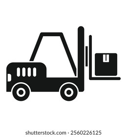 Black silhouette of a forklift truck lifting a box in a warehouse