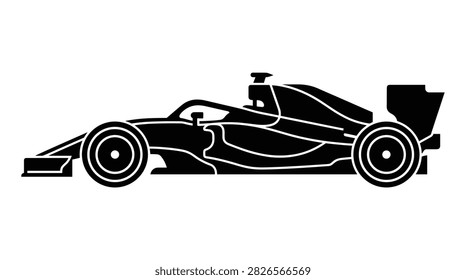 Black silhouette of formula racing car for motorsport branding and sticker design