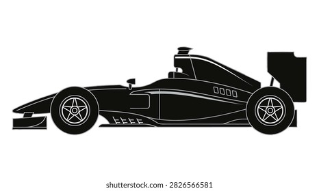 Black silhouette of a formula racing car side view for sports branding and event design
