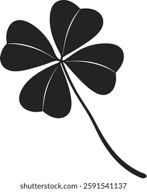 Black Silhouette of a Four-Leaf Clover - Lucky Shamrock Vector