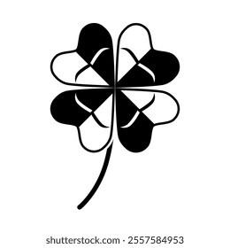 The black silhouette of a four-leaf clover. A symbol of good luck. St. Patrick's Day. Vector illustration for design and web.