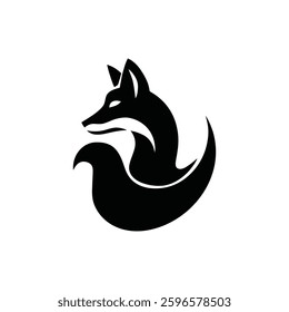 Black Silhouette Fox Logo – Elegant Minimalist Vector Icon