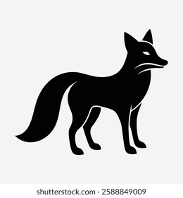 a black silhouette of a fox on a white background