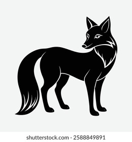 black silhouette of a fox on a white background