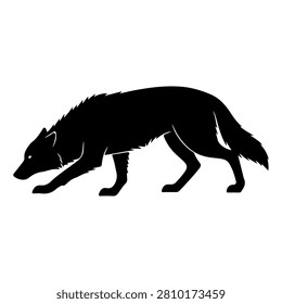 A black silhouette of a fox walking, showcasing agility and stealth, set against a plain white background for striking visual contrast.
