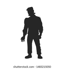 Black silhouette of frankenstein monster. Halloween party. Isolated image of scary zombie. Dead man on white background. Vector illustration