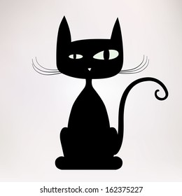 Black silhouette of freaky cat. Vector illustration.