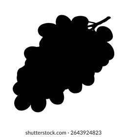 Black silhouette of fresh grapes with stem and leaves isolated on a white background