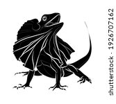 Black silhouette of the frilled lizard on white background. Vector illustration.