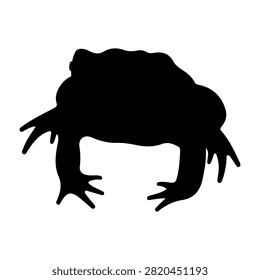 A black silhouette of a frog with distinctive dreadlock hairstyle, emphasizing its unique and artistic appearance against a plain background.