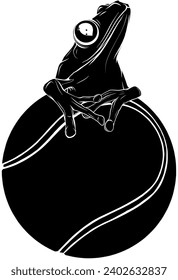 black silhouette of frog on tennis ball line icon design vector