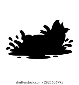 Black silhouette of a frog splashing water, emphasizing movement and nature, suitable for wildlife or aquatic themes.