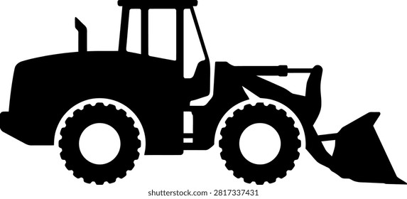 Black silhouette of a front end loader construction vehicle with construction equipment silhouette industrial machinery