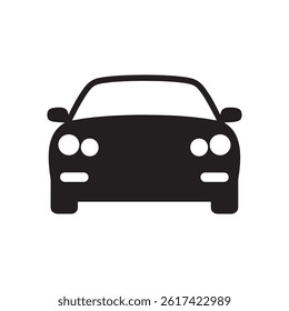 Black Silhouette Front View Car Icon Representing Transportation, Vehicles, and Automotive Design for Travel, Mobility, and Road Safety Editable Vector Illustration Isolated on a White Background