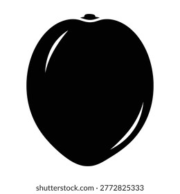 A black silhouette of a fruit resembling a mango or similar drupe isolated on white background silhouette