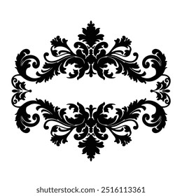 Black silhouette of Funeral vector frame, floral border, Royal Vintage Floral Mastery Monochromatic design with blossoms and leaves isolated white background