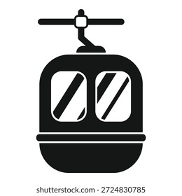 Silueta negra de una cabina funicular que transporta a las personas hasta la cima de una montaña