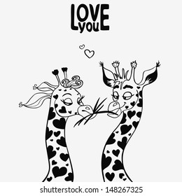 black silhouette funny couple in love Giraffes