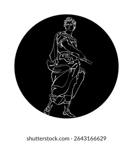 Silhueta preta de Caio Júlio César em círculo preto. Escultura antiga. Desenho gráfico. Ilustração vetorial.