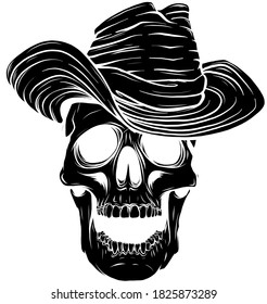 black silhouette Gangster skull tattoo. Death head with cigar and hat vector