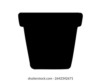 Black silhouette of garden flower pot, isolated on white background, graphic illustration. concept of planter, gardening, home decor, ceramic container, plant pot.