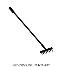 Black silhouette garden rake tool gardening equipment.