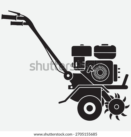 Black Silhouette of a Garden Tiller with Engine and Tines