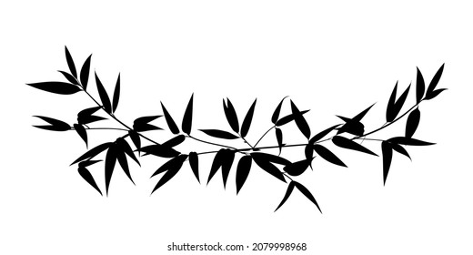 Black silhouette of a garland of branch bamboo. Vector illustration on white background.