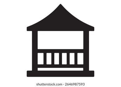 A black silhouette of a gazebo on a white background