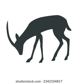 Black silhouette of gazelle in profile vector illustration. Drawing of silhouette of savannah animal eating or drinking isolated on white background. Wildlife, nature, savanna, fauna concept