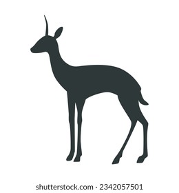 Black silhouette of gazelle standing vector illustration. Drawing of silhouette of savannah animal in profile isolated on white background. Wildlife, nature, savanna, fauna concept