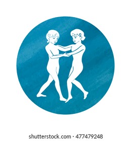 Black silhouette of Gemini are on pearl background. Vector illustration